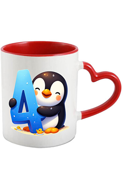 StoryGift Romania Cana Cu Un Pinguin Vesel Care Tine Cifra "4" | Ilustratie |...