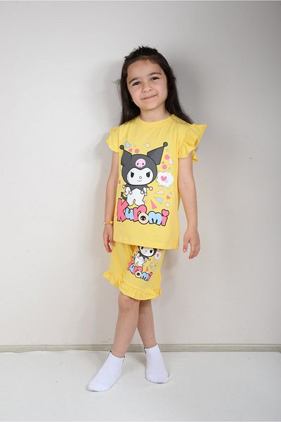 KİDSPİTİRCİK Yellow Kuromi Printed Shorts Suit (100% Cotton)