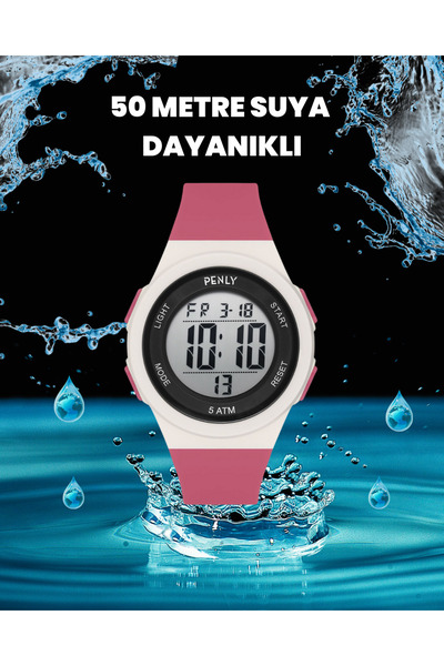 Penly ساعة يد رقمية للأطفال مقاومة للماء باللون الأحمر موديل 348 - 4 ألوان مع...