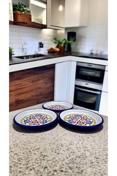 İnci Emaye 16 cm 3 Piece Enamel Plate Single Coffee Plate, Serving Plate Snack Plate, Gift,