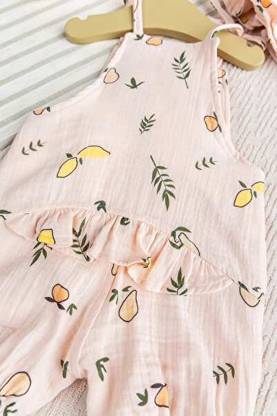 Babymod Fırfırlı Şapkalı Yazlık Müslin Kız Bebek Tulum