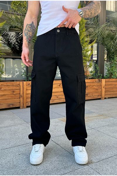 serline Black Baggy Cargo Pants