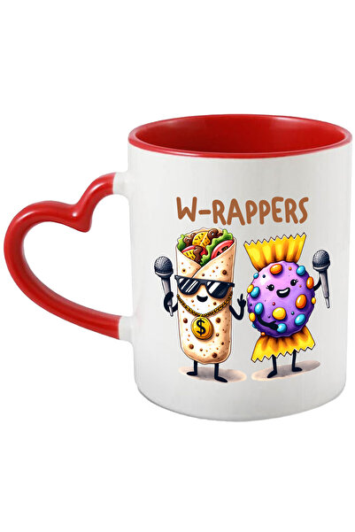 StoryGift Romania Cana Cu Mesajul "w-rappers", Ilustratie, Amuzant, Razi, Comic, Shaorma, Bomboana, Cu Maner Inim Stg