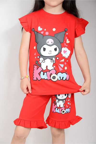 KİDSPİTİRCİK Red Kuromi Printed Shorts Suit (100% Cotton)