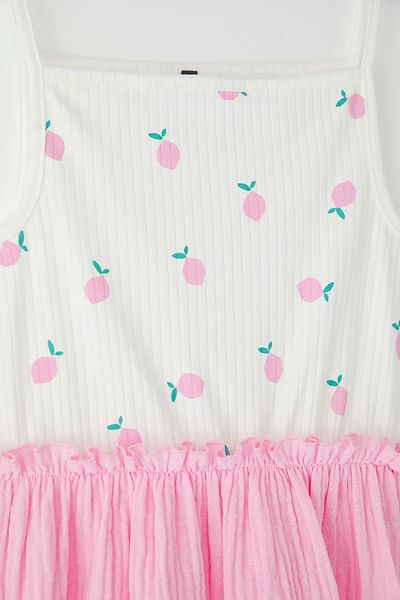 Pollito Girl's Top Strap Kaşkosre Lemon Printed Bottom Muslin Dress