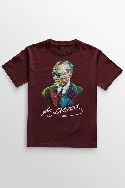 Kretas Bordo boja majica Ataturk Harizma sa naočarima Veteran Mustafa Kemal 2...