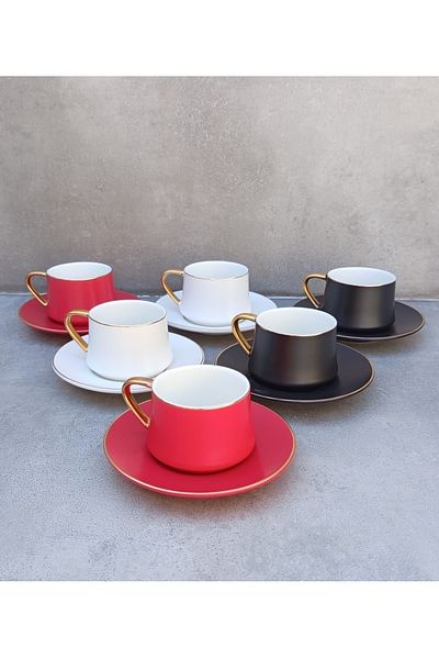 Pinkev 6 Personality Matte 3 Color 110ml Large Size Porcelain Coffee Cup Set
