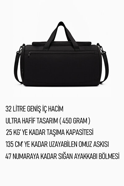 KAFF Siyah Önü Cepli Ayakkabı Bölmeli Geniş Bavul Seyahat Gym Fitness El ve Spor Çantası