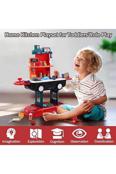 Smartwood 2-in-1 kitchen toy with 34 accessories, which turns into a car, multi-colored, Smartwood