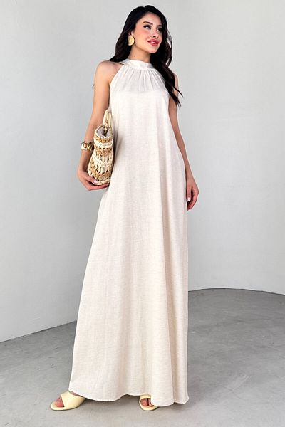 Cappmoda ELB-25218 Καλοκαιρινό μακρύ φόρεμα με λαιμόκοψη με κορδόνια