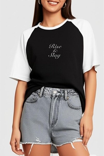 NO 601 Γυναικείο μαύρο λευκό Raglan μανίκι Rise&slay Sim με στάμπα φαρδιά εφα...