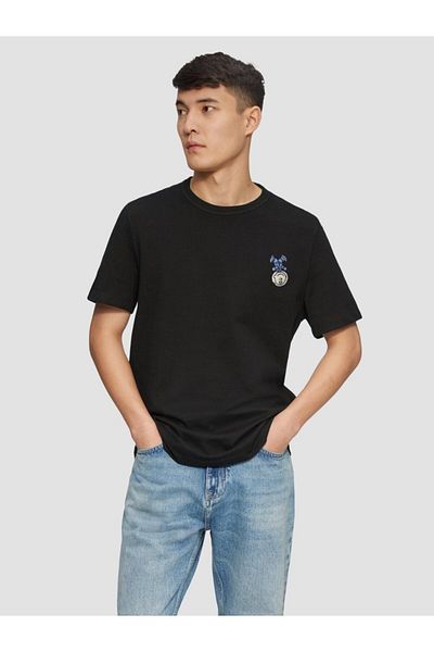 s.Oliver Men's Crew Neck T-shirt, Cartoon Print, Regular Fit, Black, L