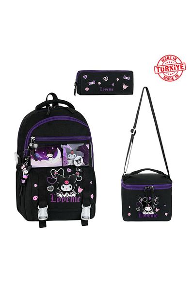 Alanç Gift Set de rucsac de școală pentru fete în stil coreean cu accesorii ortopedice negre, nutriție termică și suport pentru stilouri