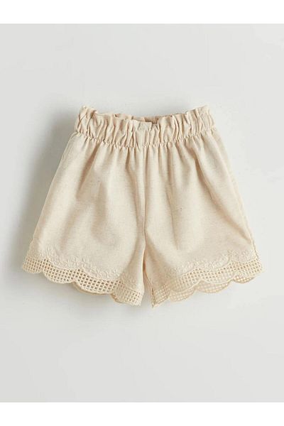 LC Waikiki Lcw Kids Beige Elastic Waist Embroidered Girl's Shorts