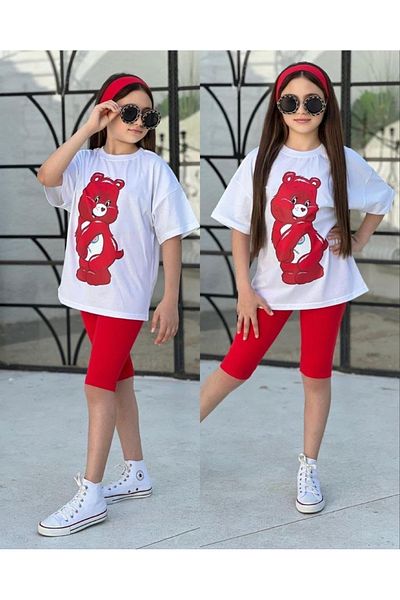 öykümgaleria Girl's Summer Oversize Short Tights Bottom Top Set