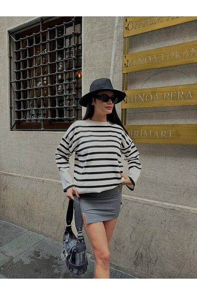 NZL TEKSTİL Specially Tunic for Striped Slitted Turtleneck