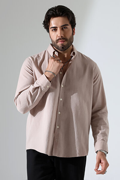 Corradeo Giyim Yeni Sezon Oversize Kesim Uzun Kol Pamuk Keten Erkek Gömlek