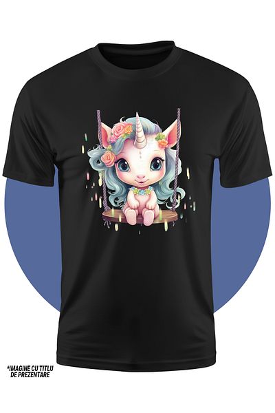 StoryGift Romania Tricou Copii Cu Un Unicorn Care Se Da In Leagan, Ilustratie, Vesel, Flori, Jucaus, Pentru