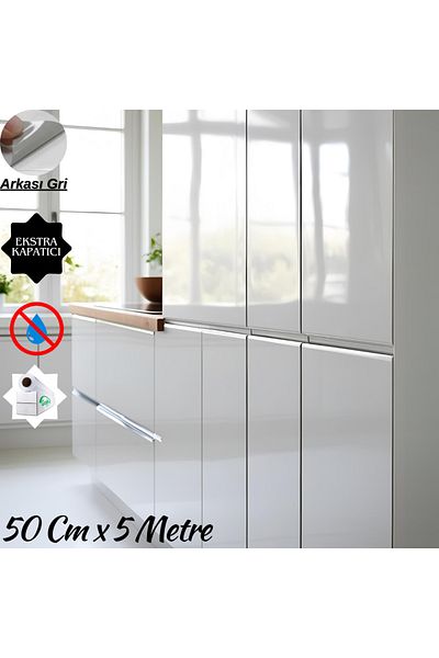 kargo poşetim Glossy White Furniture and Cabinet Covering Foil 50 cm X 5 Meters (Lacquer, Back Gray)