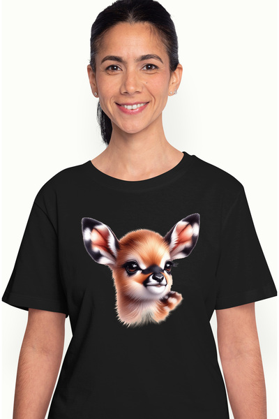 StoryGift Romania Tricou Femei Cu Un Pui De Caprioara, Ilustratie, Curioasa, ...