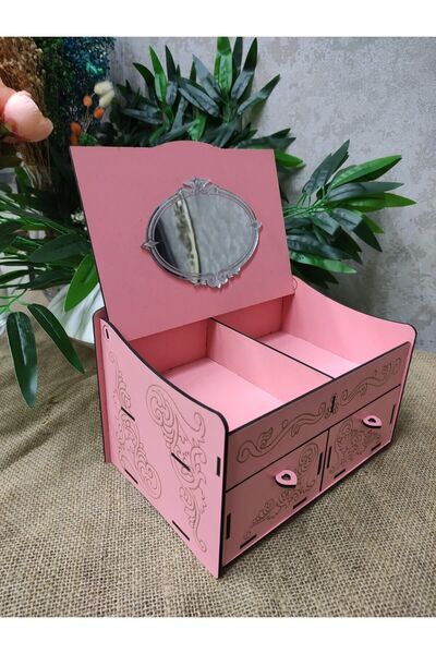 hayalimhediyelik Pembe Ahşap 4 Bölmeli Takı Kutusu