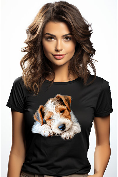 StoryGift Romania Tricou Femei Cu Un Catel Blanos Obosit, Ilustratie, Aproape Ca Adoarme, Fara Ene Blk_l