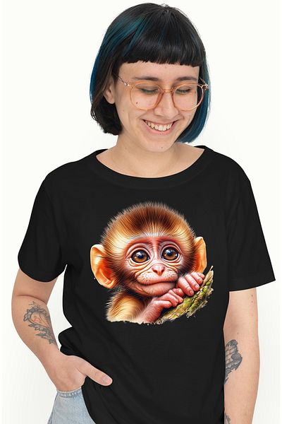 StoryGift Romania Tricou Femei Cu O Maimutica, Ilustratie, Copilarie, Grija, Sta Intr-un Copac, Oc Blk_l