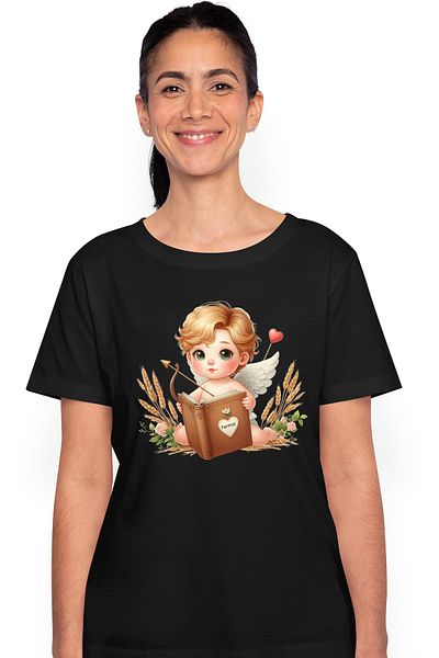 StoryGift Romania Tricou Femei Cu Un Bebelus Care Tine O Carte Deschisa, Ilustratie, Grau, Arc Cu Blk_l