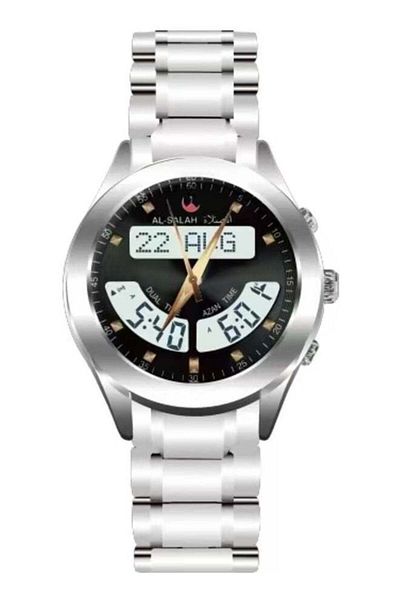 al salah watch Al Salah Silver Islamic Prayer Watch Quartz Digital & Analog Stainless Steel Watch for Men