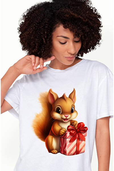 StoryGift Romania Tricou Femei Cu O Veverita Care Are Un Cadou, Ilustratie, D...