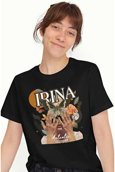 StoryGift Romania Tricou Femei Cu Numele Irina, Colaj Fata, Fluture, Flori, C...