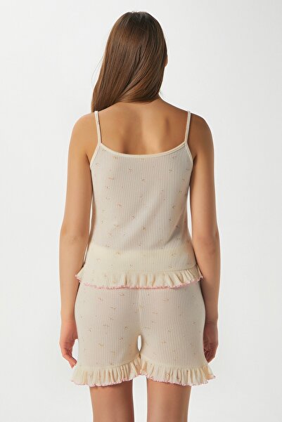 Ritnice Women's Paula Butter Yellow Ruffle Shorts Pajama Set