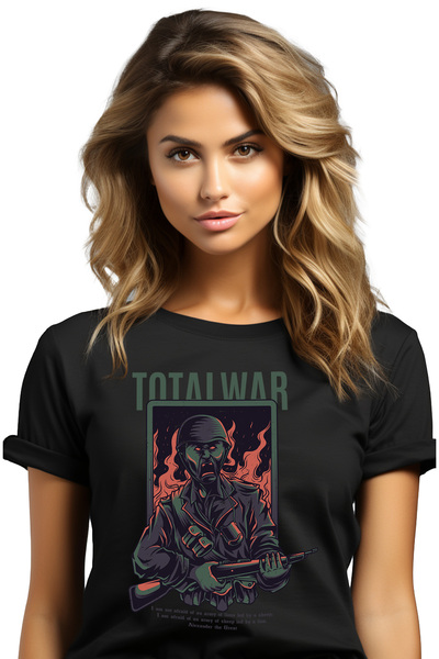 StoryGift Romania Tricou Femei Cu Om Razboinic Soldat In Flacari Cu Arma, Tex...