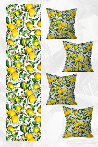 LadiesHome Özel Tasarım Runner Ve 4'lü Kırlent Kılıfı Seti 5 Parça (140x40) (...