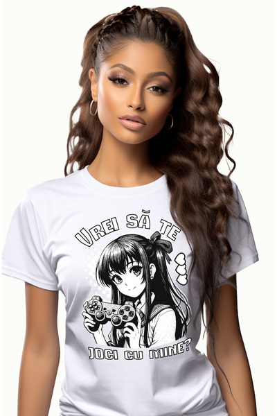 StoryGift Romania Tricou Femei Fata Stil Anime Jocuri Video Vrei Să Te Joci Cu Mine Cu Imprimeu Pe Wht_m