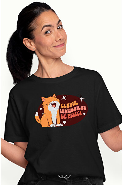 StoryGift Romania Tricou Femei Pisica Fericita, Text Clubul Iubitorilor De Pi...