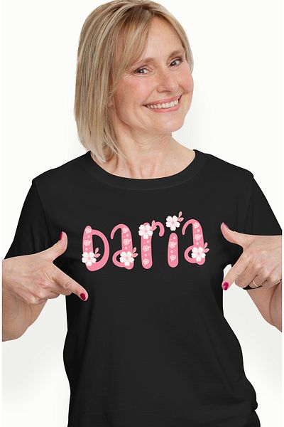 StoryGift Romania Tricou Femei Cu Numele Daria, Flori, Colorat, Roz, Dragut, Cu Imprimeu Pe Fata, Blk_m