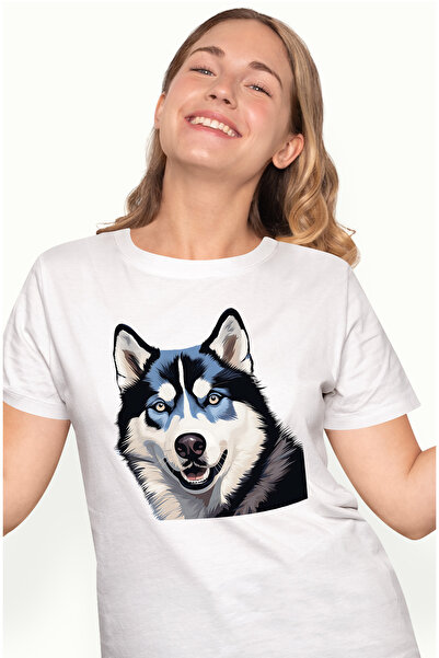 StoryGift Romania Tricou Femei Cu Un Caine Husky Vesel, Ilustratie, Jucaus, A...