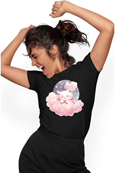 StoryGift Romania Tricou Femei Cu O Pisicuta Care Doarme, Ilustratie, Norisor...