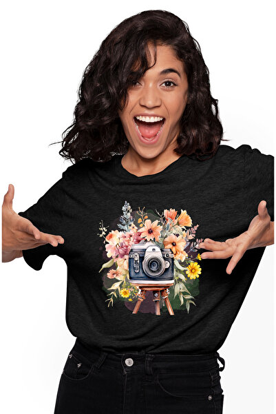 StoryGift Romania Tricou Femei Cu Un Aparat De Fotografiat Cu Multe Flori, Il...