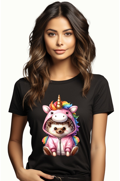 StoryGift Romania Tricou Femei Cu Un Arici Deghizat In Unicorn, Ilustratie, J...