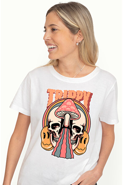 StoryGift Romania Tricou Femei Cu Mesaj In Engleza Trippy, Craniu, Ciuperca, ...