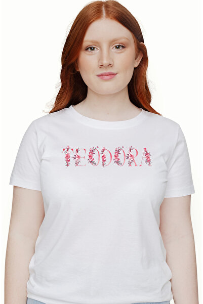 StoryGift Romania Tricou Femei Cu Numele Teodora, Floral, Colorat, Creativ, Frumos, Unicat, Cu Im Wht_l