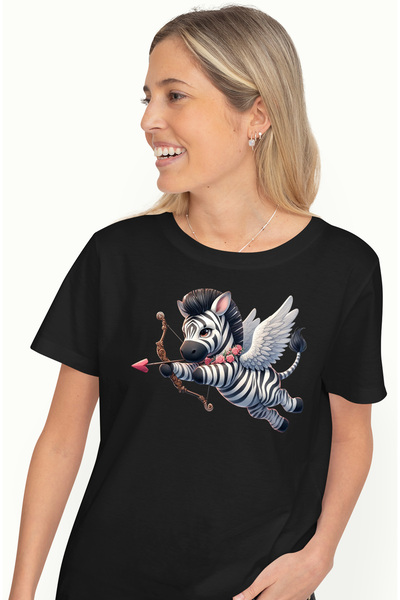 StoryGift Romania Tricou Femei Cu O Zebra Cupidon, Trage Cu Arcul, Ilustratie, Valentine's Day, In Blk_l