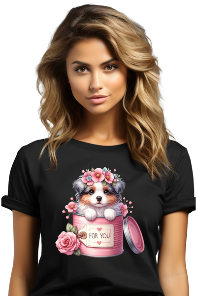 StoryGift Romania Tricou Femei Cu Un Catelus Blanos Care Iese Dintr-o Conserv...