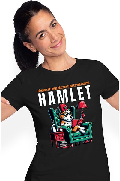 StoryGift Romania Tricou Femei Hamlet Caine Citind Carti Iubitorr De Lectura Cu Imprimeu Pe Fata, Blk_m