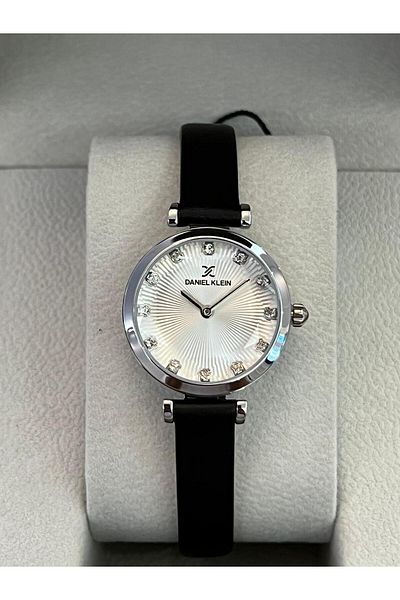 Daniel Klein New Model White Dial Black Leather Band Cutout Glass Women's Wristwatch