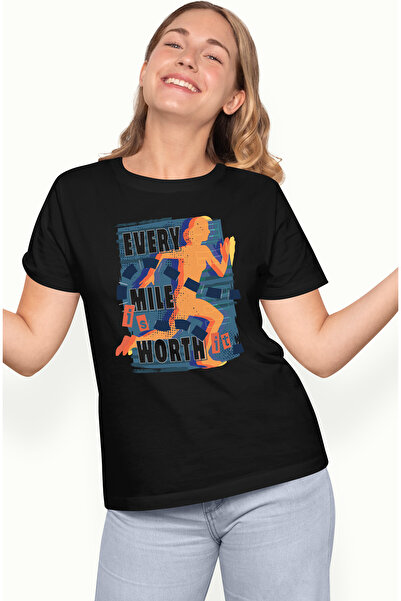 StoryGift Romania Tricou Femei Cu Mesaj In Engleza Every Mile Is Worth It, Traseu, Alergare, Atlet Blk_l