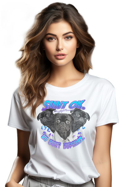 StoryGift Romania Tricou Femei Caini Pug Text Nu Sunt Suparat Sunt Ok Cu Impr...