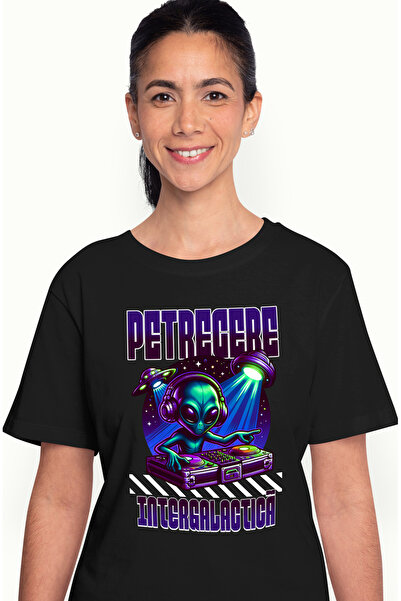 StoryGift Romania Tricou Femei Petrecere Intergalactică Extraterestru Dj Muzica Cu Imprimeu Pe Fat Blk_l